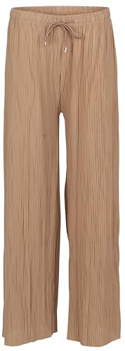 Easy Young Fashion damsommarbyxor – lösa mjuka flödande veckade byxor – figurvänliga fritidsbyxor – trendiga Marlenebyxor eleganta och avslappnade 999, Fango, 36-42