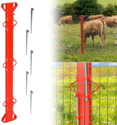 4ft Woven Wire Fence Stretcher Bar with 5 Wedges Heavy Duty Wire Stretcher Fence Tool for Farms, Ranches, Garden Barriers, Yard (Red)