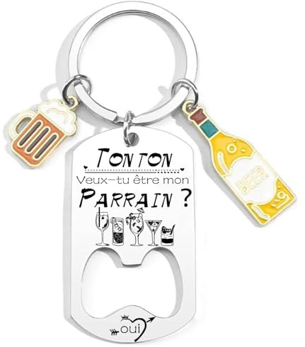 YUANSI Cadeau Tonton veux tu etre mon Parrain Porte Clé tonton Annonce Grossesse Decapsuleur Annonce Parrain Demande Cadeau noël parrain