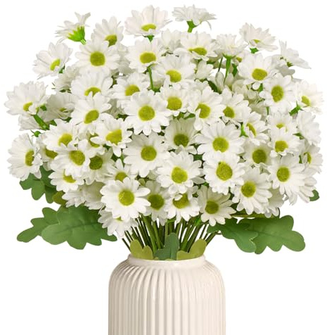 KUANINUNAR Artificial Flowers Outdoor 8 Bundles Artificial Chamomile Daisy Flowers No Fade Fake Silk Flowers UV Resistant Faux Greenery Shrubs Plants for Outside Garden Porch Party Summer Decor