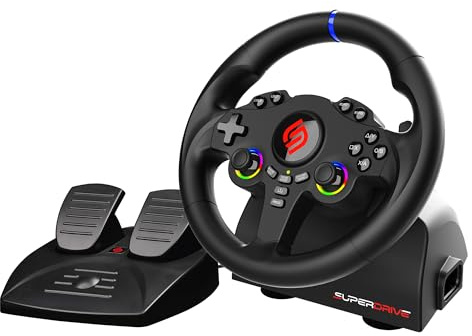 Subsonic - Volante Superdrive 220 RS-5 - Volante de Carreras LED para PS5 con dos Joysticks, Rotación de 180°, Pedales y Levas de Cambio. Compatible con PS5 y PC - Negro