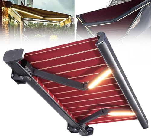 Infällbar uteplatsmarkis med fjärrkontroll och LED-ljus aluminium utomhus solskydd för terrass, innergård, balkong, hållbar, snygg, väderbeständig