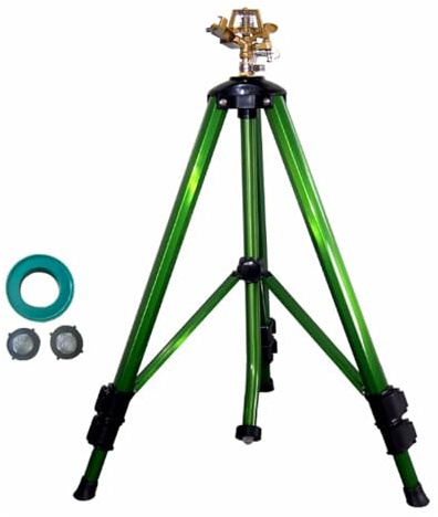 Guaber Whirling Garden Waterer With Retractile Metal Tripod Bronze Effect Outlet 4 Sprinkle Modes For Grass Flowerbed Refrigerating Modifiable Stand Sprinkler