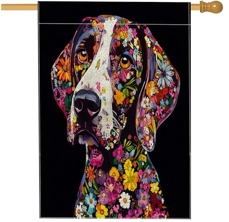 Bandiera tedesca a pelo corto per la casa, 71 x 101 cm, per esterni, arte floreale nera, bandiera verticale standard per la casa, decorazione per esterni