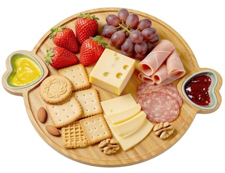Yumzxin 12 Inch Round Bamboo Cheese Board for Meat, Vegetables, Bread, and Charcuterie - Decorative Serving Board for Kitchen and Dining Room