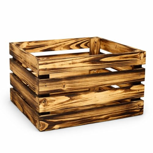 BAS Holzkiste Groß Geflammt - Obstkiste Holz - Deko Weinkiste 50x40x30