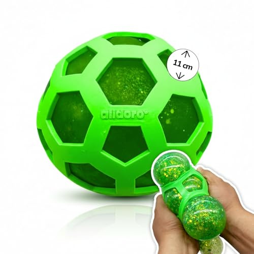 alldoro XXL Mesh Squishy Anti Stress Quetschball, mit Ø 11 cm extra groß | Fidget Toy mit Netz und Glitzer, zum Quetschen, Drücken und Kneten, ADHS-Spielzeug für Kinder ab 3 Jahren
