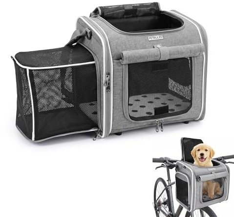 Cestino da bicicletta per cani, espandibile, morbido, con 4 finestre in rete, 4 ante aperte per cuccioli di cani di piccola taglia