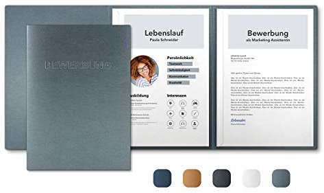 10 Stück 3-teilige Bewerbungsmappen Zink Metallic mit 2 Klemmschienen - Premium-Qualität mit hochwertiger Prägung BEWERBUNG - direkt vom Hersteller STRATAG