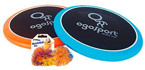 Sport-Tec 2 OgoSport Softdiscs (Ø30cm) mit elastischer Netzbespannung, 1 Ogo Ball Ball, 1 Busch Wusch Ball, beliebte Spiel-Klassiker, im Karton Fang Wurfspiel