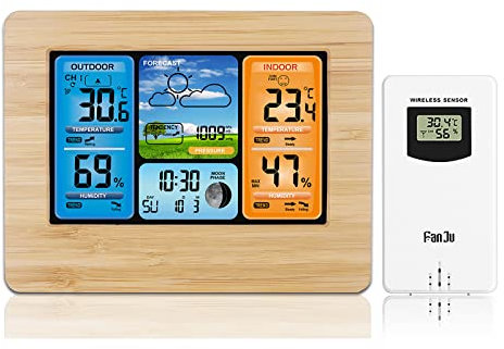 Konesky Station Meteo Intérieure Extérieure Sans Fil, Station Meteo Connectée, Baromètre Numérique de Température Extérieure Intérieure avec Réveil Extérieur avec Pression Barométrique (Ivoire)