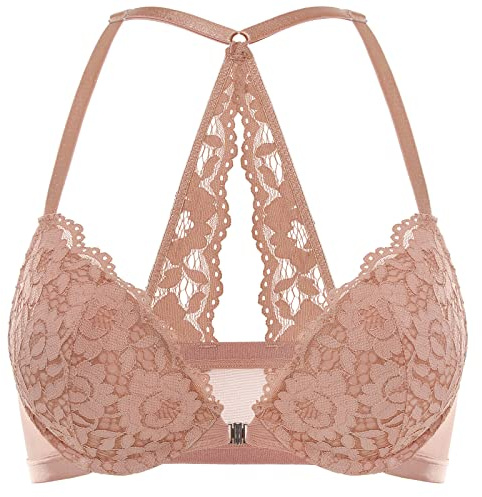 DOBREVA Damen Vorderverschluss Push up BH mit Bügel | Spitzen BHs, Neckholder, Racerback, Tiefer Ausschnitt, Gepolsterter