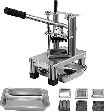 KKTECT Comercial Cortador de freír francés con 3 cuchillas de repuesto, 1/2, 1/4 y 3/8cuchillas Trituradora simple Triturador de patatas fritas, Limón y patatas Con mango alargado