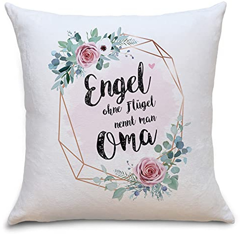 OWLBOOK Engel Oma Flauschiges Kissen mit Aufschrift Geschenke Geschenkideen für Oma zum Geburtstag Zierkissen mit Füllung
