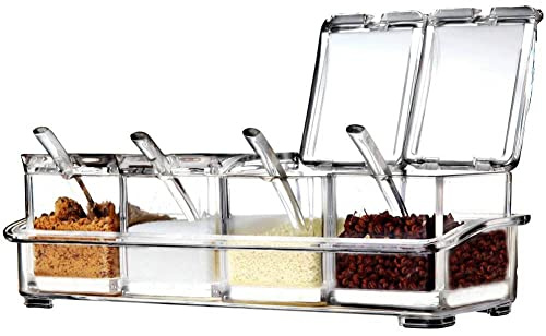 LOYUYU Gewürzboxen, Gewürzregal Gewürztöpfe, Aufbewahrungsbehälter Gewürzgläser, 4-teilige klare Acrylkrute mit Deckel und Löffel transparent