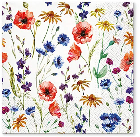 Tete a Tete 3Ply Flowery Tissue Paper Napkins Serviettes 33cm x 33cm - Pack of 20 (Field of Flowers)