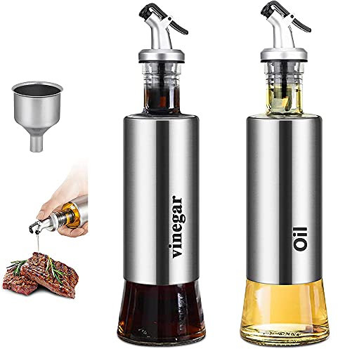ChuerTech Bottiglia di olio d'oliva e aceto 300 ml, 2 confezioni, dispenser con imbuto per salsa di soia, strumento per barbecue, cottura/insalata