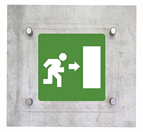 CARTELLO IN PLEXIGLASS SEGNALETICO - USCITA DI EMERGENZA A DESTRA - Con Distanziali in acciaio inox e Stampa U.V. (15X15)