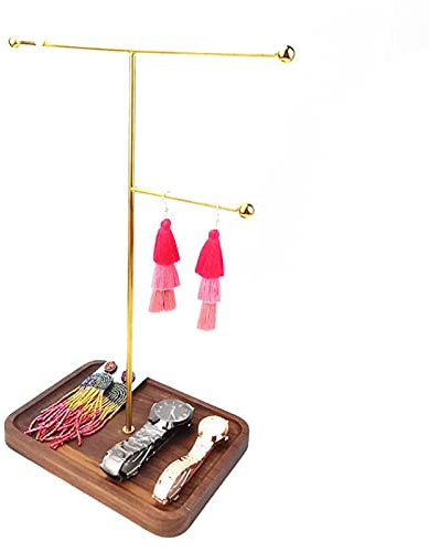 jiaquanwufeng-2022 Sieraden rek Jewelry Stand Organizer Wooden Bracelet Holder and Walnut Base Box Storage for Rings, 2-Tier Necklace Earrings Watch Display Tree Sieraden Organisator