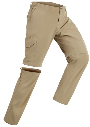 33,000ft Men's Zip-Off Hiking Trousers Quick Dry Stretch Walking Pants Convertible into Shorts Lightweight Cargo Trousers for Camping, Fishing, Travelling