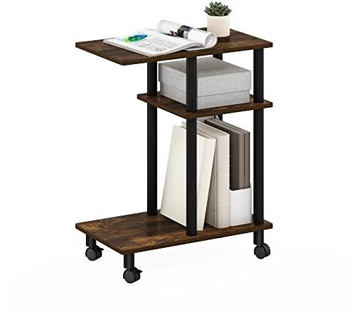 Furinno Turn-N-Tube tavolino da divano a forma di U con rotelle, pino ambra/nero