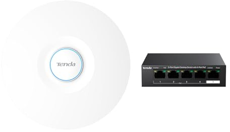Tenda i29 AX3000 Access Point PoE WiFi 6 (802.11ax Dualband, MU-MIMO & OFDMA, WPA3, mehrere SSIDs, nahtloses WLAN-Roaming, zentrales Management) mit 5 Ports Gigabit PoE Switch