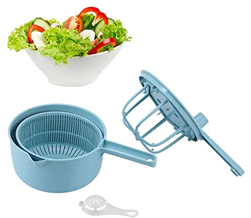 Centrifugadora de Lechuga, 2L, Escurridor de Ensaladas,11×30CM, Secador de Verduras con Manivela, 11CM Mango Largo, Centrifugadora Manual, Salad Spinner, para Lavar Y Secar Frutas(Azul)