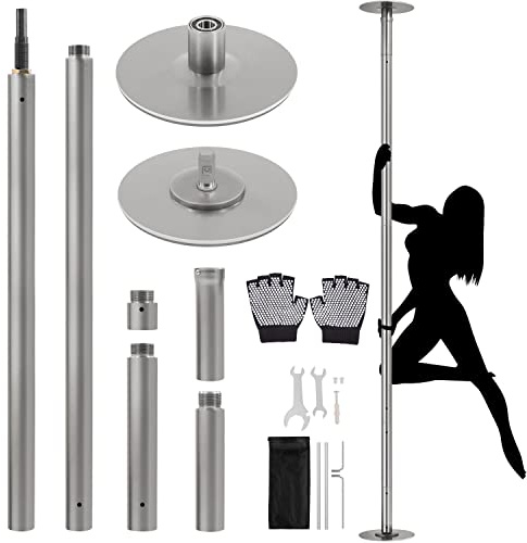 Yaheetech Juego de Palos de Baile Extraíble para Club, Casa Pole Dance Barra de Baile de Acero Inoxidable para Casa Danza Ejercicio Altura Ajustable de 210-274.5cm 200 kg de Capacidad Gris Mate