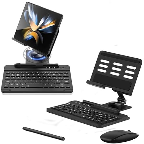 Galaxy Z Fold 5/Fold 4 Tastatur+Bluetooth Maus+Stift+Drehbarer Tastaturständer Kompatibel für Samsung Galaxy Z Fold 5 4 3 Tastatur und Maus Set mit Stift + Ständer (Schwarz)