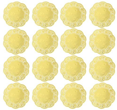 BESTonZON Napperons en Papier Dentelle Or Absorbant Huile, Ronds 3,5 Pouces Lot de 100 Papier Alimentaire Jetable Élégant Décoration de Table pour Fête et Pâtisserie