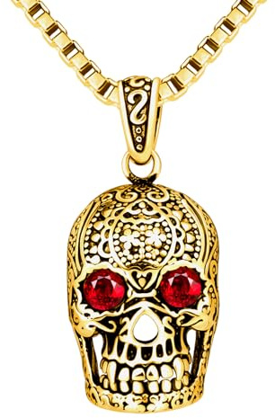 INFINIONLY Mode Colliers Pendentifs de Crâne Yeux Rouges en Acier Inoxydable Hommes Garçons Fashion Pendentif Tête de Mort pour Adolescents