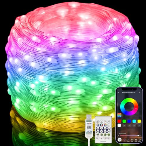 Electight 15M Intelligent RGB Guirlande Lumieuse de Noël [APP & Télécommandes], USB Guirlande Lumineuse Multicolore, Étanche IP65, pour Décoration Intérieure et Extérieure, Noël, Mariage, Fêtes