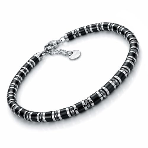 SAGA GIOIELLI® Pulsera de hombre con piedras rondelle de acero, cristal de acero inoxidable