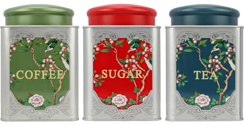 LIMILI Lot de boîtes à thé, café, sucre, thé, café et sucre, boîtes de rangement pour aliments de style vintage avec couvercles hermétiques pour la décoration de la maison et de la cuisine