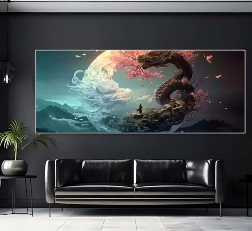 Diamond Painting XXL Groß Diamant Painting Bilder Drache Diamond Art Kits,DIY Basteln Erwachsene Malen Nach Zahlen Full Diamant Painting Zubehör Malerei Stickerei Set Home Wand Dekor (Landschaft) Q340