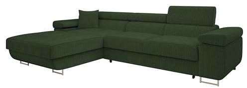 Mirjan24 Ecksofa Torezio Mini Cord mit Bettkasten (Poso 14, L) | Komfortable Eckcouch mit Schlaffunktion, verstellbaren Kopfstützen, weichem Cordbezug und gepolstertem Rücken