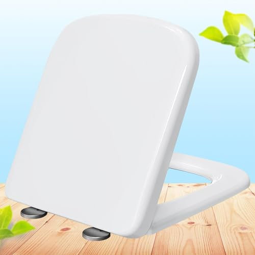 Wc-Sitz mit Absenkautomatik Weiß Toilettendeckel Eckig Antibakterielle Klobrille aus Duroplast Abnehmbare Wc-Sitz mit Schnellverschluss für Reinigung,white-36 * 44cm