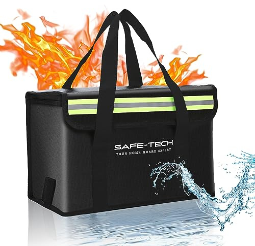 SAFE TECH Upgraded NHS Approved Lithium Battery Bag, Tested to SGS 800°C Fire Proof Battery Storage Bag, 14″ x 7.8 ” x 9.5″ Large Lipo Safe Storage Explosion Proof Fire Containment PED
