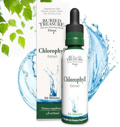 Buried Treasure Liquid Chlorophyll Drops - Copper Chlorophyllin from Mulberry Leaves, Manufactured in USA, Vegan, Supports Overall Wellness, Unflavored, 30 Servings.