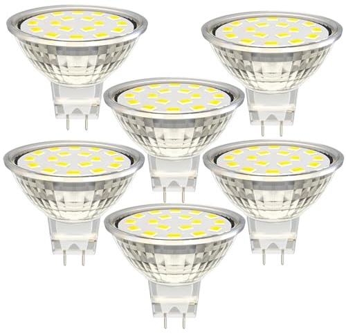 CQTLED MR11 LED Light Bulbs 3W AC/DC12V,Daylight White 6000K 300LM, 100° Beam Angle,Replaces 30W Halogen Lamps,GU4 Bi-Pin LED Recessed Track Light Bulb,6 Pack