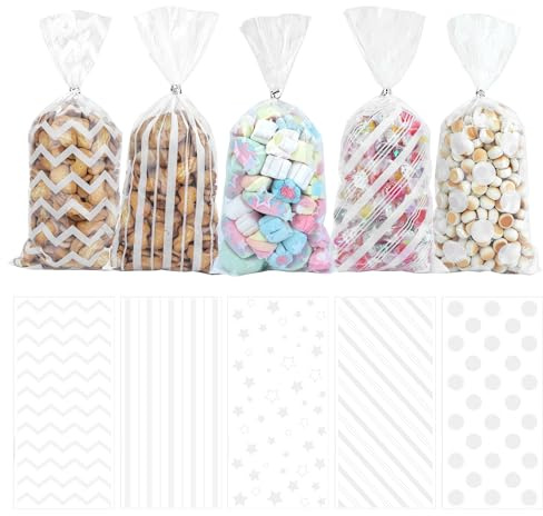 Sachet Bonbons Anniversaire - Transparent, Plastique, Pop Corn, Biscuit - Sac à Bonbon Blanc - 100 Pièces