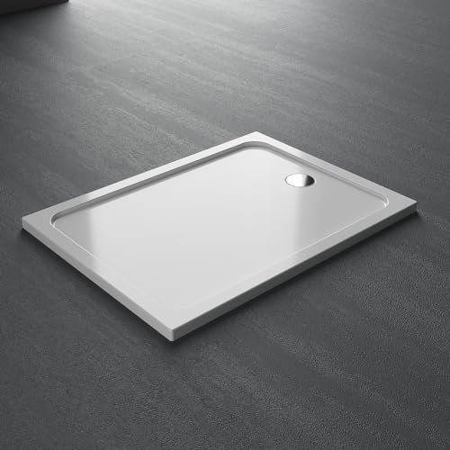 LUXESPIRE Acryl - Duschwanne komplett inkl. Ablaufgarnitur mit Geruchsverschluss (Siphon) 75x90 cm flache Rutschfeste Duschtasse aus langlebigem Sanitäracryl