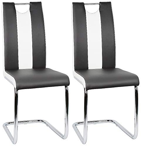 Willonin Silla Cantilever, Silla de comedor con estructura de metal y revestimiento de piel sintética, silla de cocina estilo con respaldo (negro y blanco)