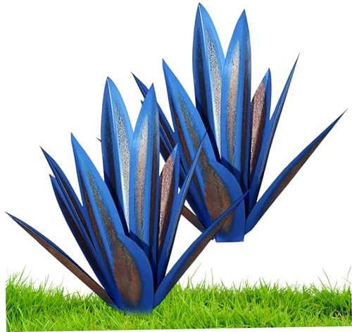 Cndiyald Tequila Sculpture Rustique 2pcs Jardin Tequila décor Bricolage métal Tequila Sculpture Rustique Metal Agave Yard Art pour pelouse extérieure décoration Jardin décoration Bleu