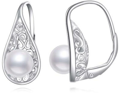 POPLYKE vita pärlörhängen för kvinnor sterlingsilver vintage filigran tårdroppe dingla droppe örhängen födelsedag smycken gåvor för dig