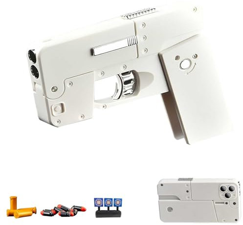 IXPIUZB Spielzeug Pistole, Aussehen des Mobiltelefons Schaumstoff Soft Bullet Gun Automatisches Werfen Von Schalen Dual Channel Loading Bequeme Lagerung, Faltbarer WaffenköRper, White
