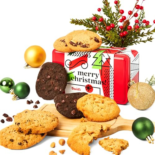 David's Cookies Biscotti assortiti Merry Christmas in scatola di latta dolce – biscotti croccanti freschi al forno, confezione regalo per amici e familiari – dolcetti natalizi per riunioni di festa