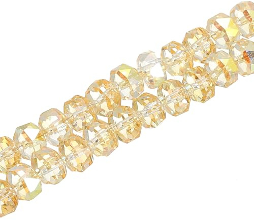 PATIKIL 75 Pcs 8mm OD 5mm Thick Gold Crystal Rondelle Faceted Cut Gemstone Strand Spacer Beads for Craft, Bracelet, Necklace