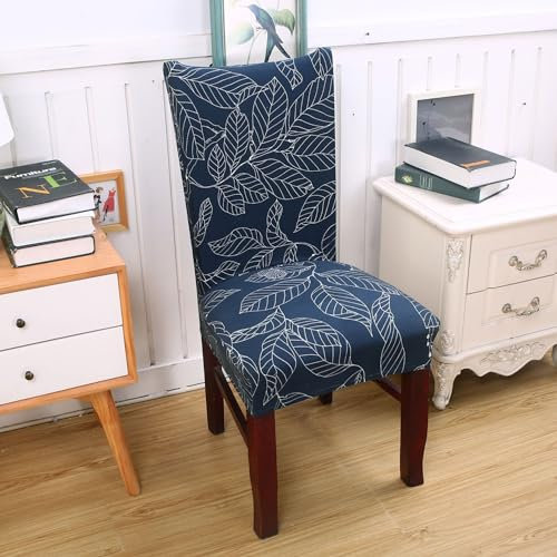 Stuhlhussen Blau Weiß Stuhlüberzug Weich Spandex Stuhlhussen Schwingstühle Stuhlbezug Waschbar Stuhl überzug Abnehmbare Stuhlbezüge mit Gummiband Hussen für Stühle Stuhlhussen 4er Set