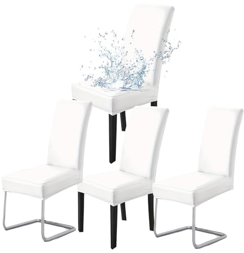 HAMON Lot de 4 housses de chaise - Faciles d'entretien - Imperméables - En cuir synthétique extensible et imperméable - Pour maison, bureau, restaurant - En cuir synthétique - Housse de protection